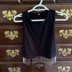 Black Sleeveless Top with Beaded Fringe